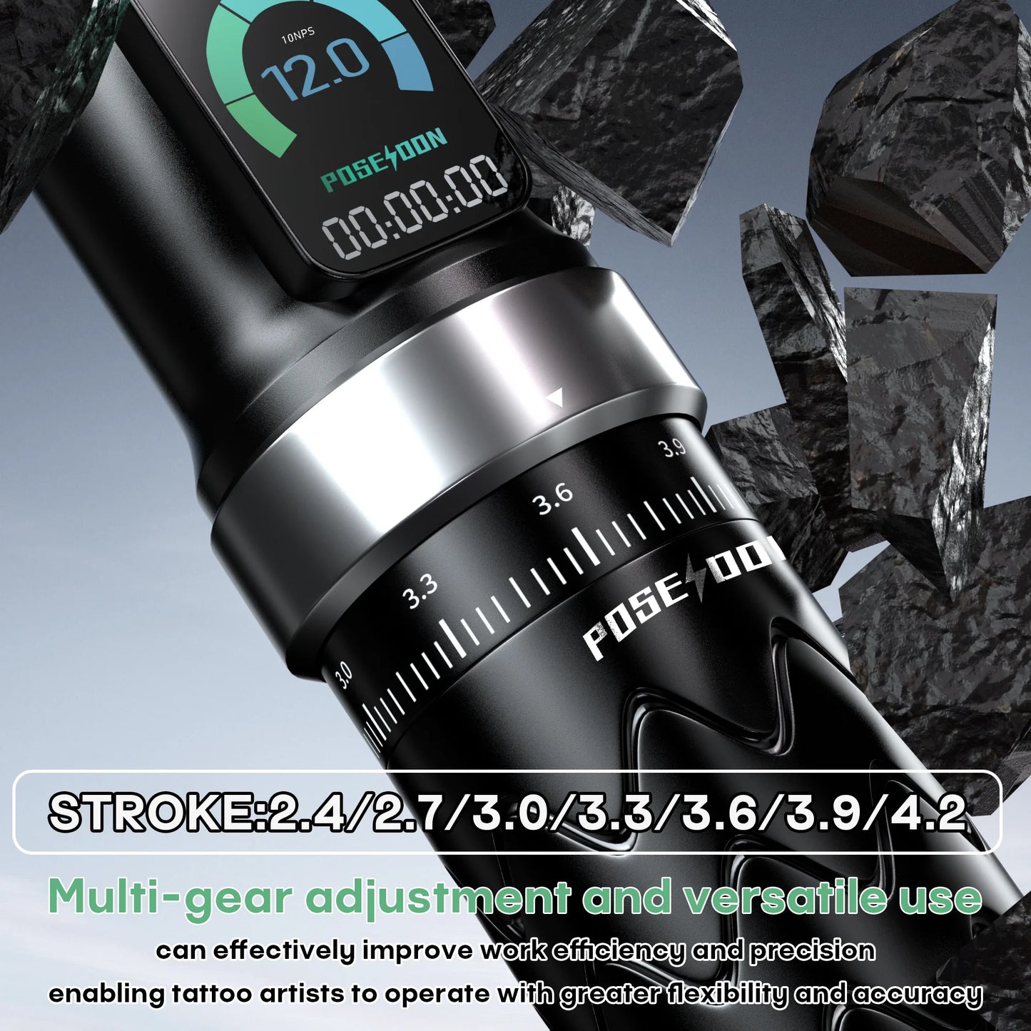 POSEIDON Adjustable Stroke Tattoo Machine Wirless Tattoo Pen With Powerful Custom Motor For Professional Tattoo Artist