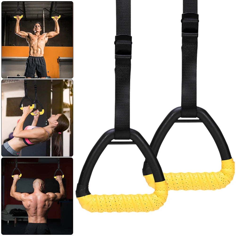 Gymnastic Rings with Adjustable Straps Pull Up Handles Non-Slip Fitness Rings for Chlidren Adult Home Workouts Strength Training