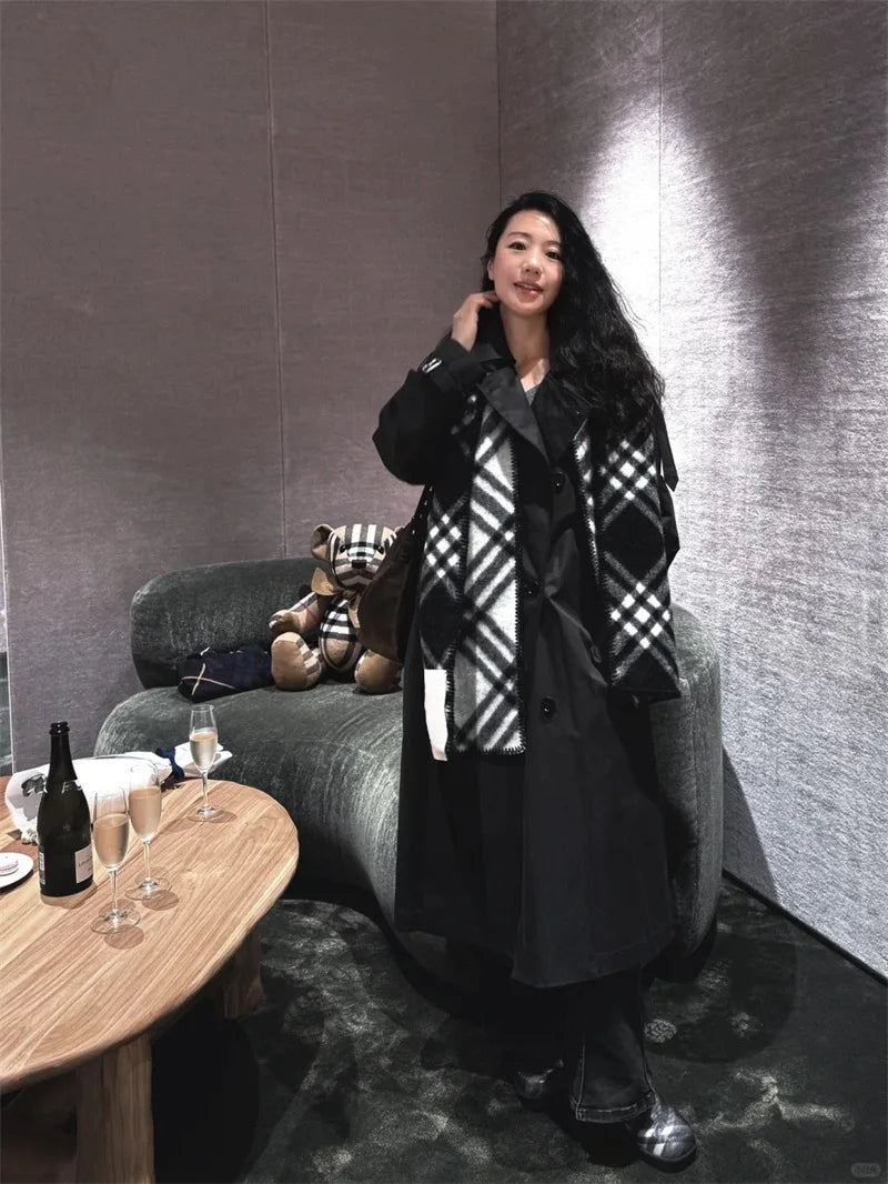Scarf Shawl Double-Faced Plaid Wool Scarf Neck Warmer Soft Comfortable Fashion Long Scarf for Men and Women
