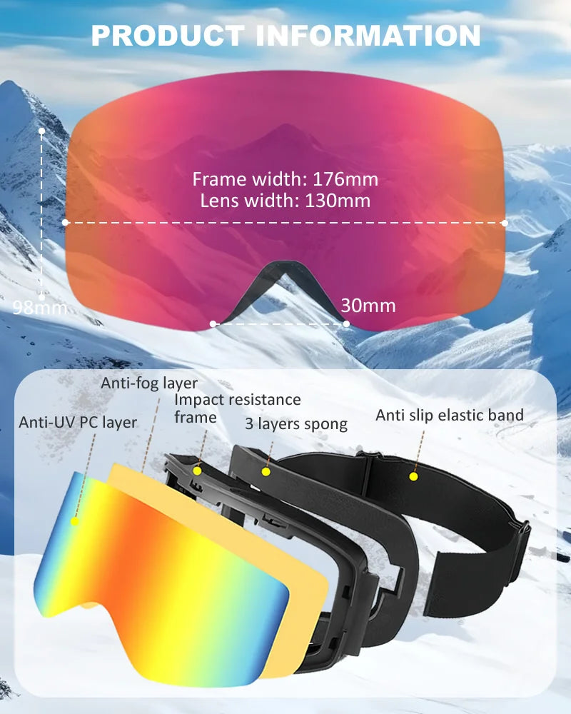 Double Layer Anti-Fog Adult Ski Goggles Outdoor Sports Snowboard Snowmobile Glasses Eyewear Full REVO Coating Snow Goggles UV400