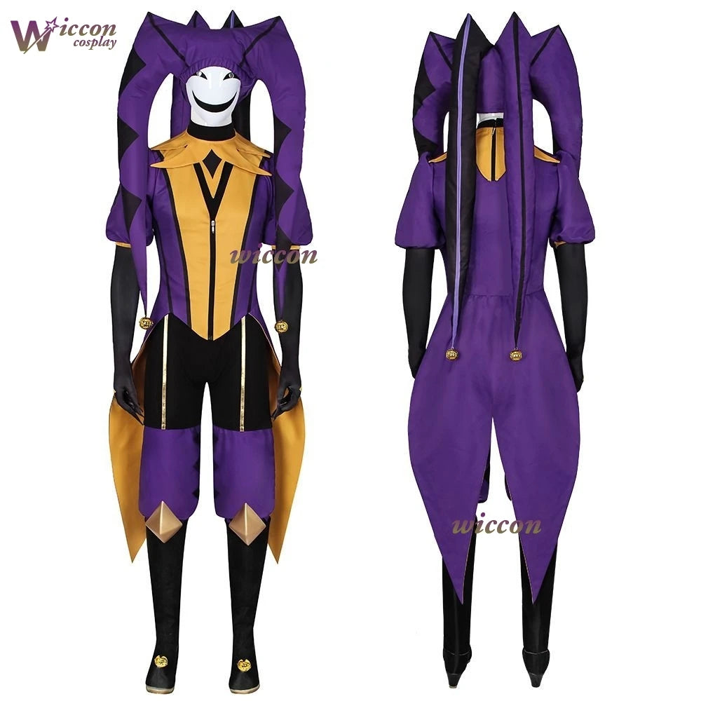 Uhah// The Freak Circus-Jester Cosplay Purple Clown Outfit Costume Game 2026 Halloween Horror Mens Roleplay Clothing Mask Hat