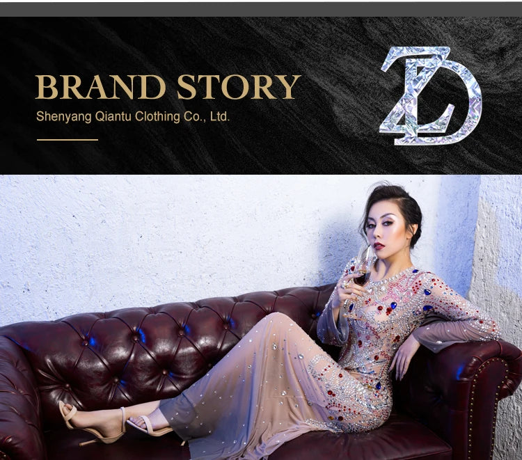 ZD Sexy Sparkly Multicolor  sequin Rhinestones Sleeveless Long Dress Women Birthday Celebrate Prom Dance Dress Plus Size