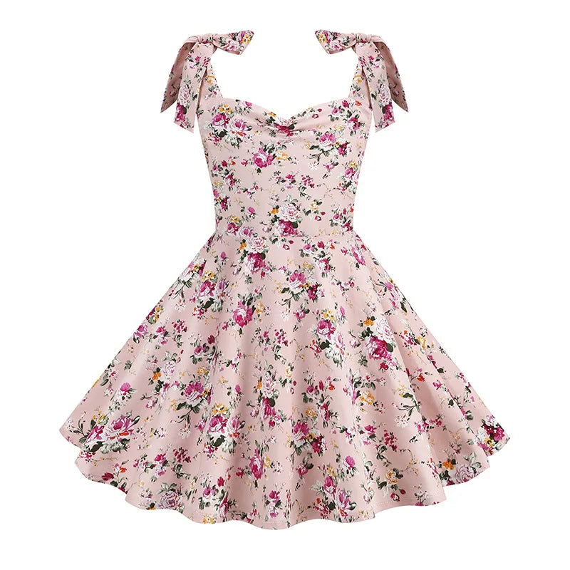 2024 New Fashion Women Summer Dress Retro 50s 60s Robe Femme Rockabilly Pinup Party Vestidos Casual Elegant Floral Office Dress