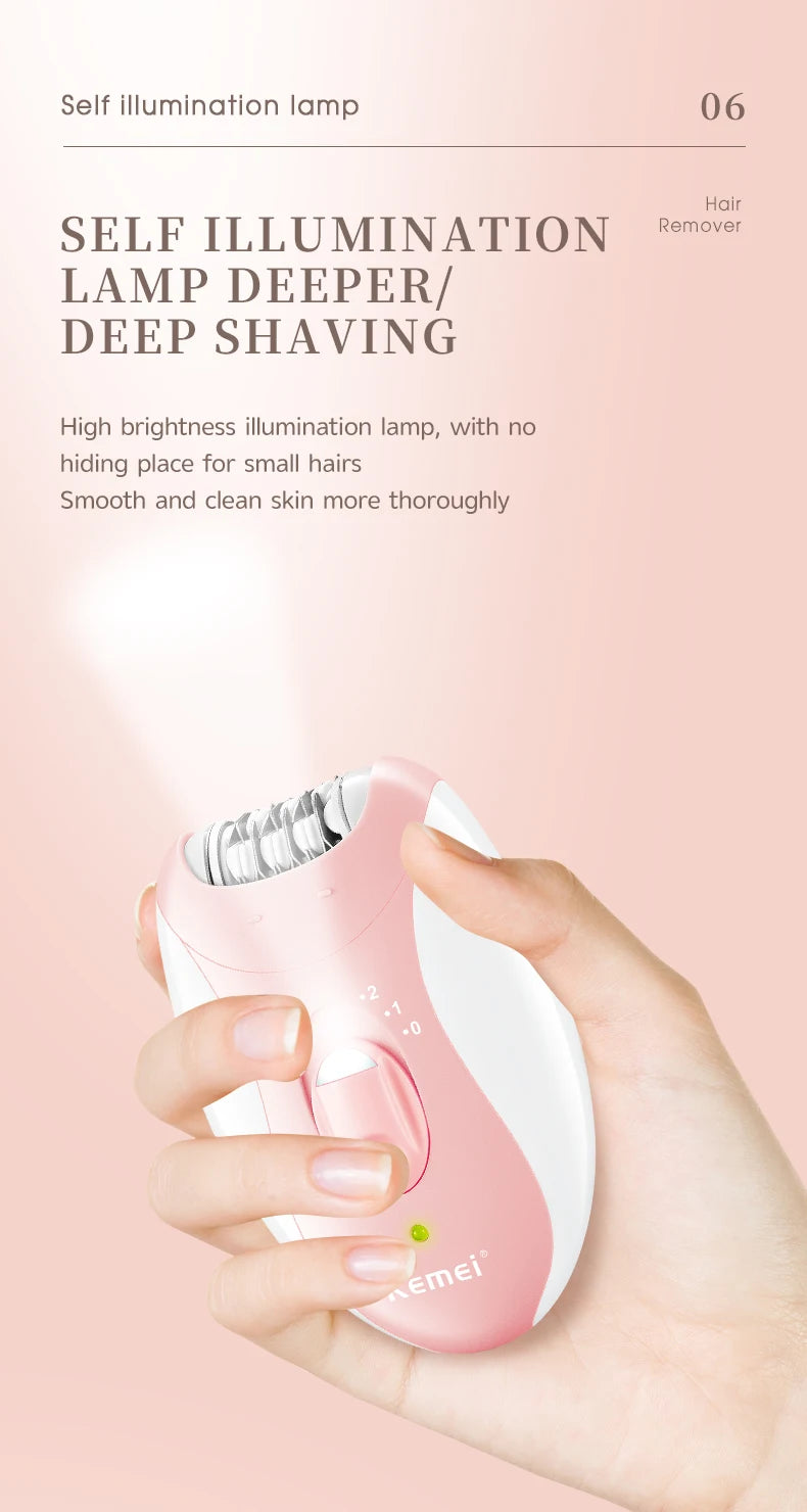 Kemei Rechargeable Women Epilator Electric Facial Body Hair Remover Bikini Trimmer Rotary Female Epilator For Face Leg With