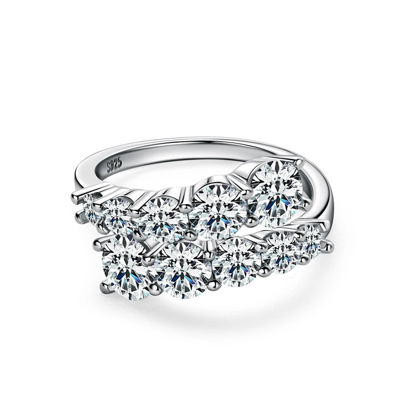 Anziw 925 Silver Moissanite Rings Woman Bands 10 Stones 3.26cttw Sparkling Diamond Twist Shank Wedding Ring Engagement Jewelry