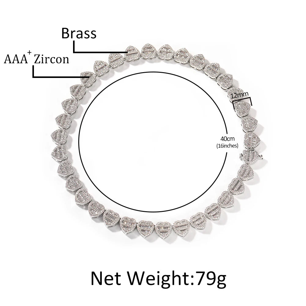 UWIN BaguetteCZ Heart Chain Necklaces for Women Iced Out AAAAA Cubic Zirconia Tennis Chain Necklaces Fashion Jewelry for Gift