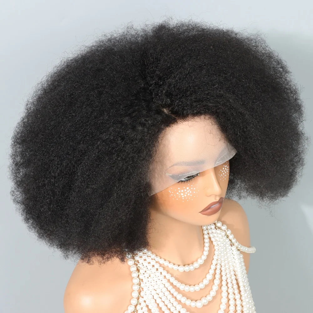 13x5x2 Side T Part Lace Wigs Afro Kinky Curly Short Bob Wig Human Hair Wigs 14 Inch Short Curly Afro Wigs for Woman 250 Density