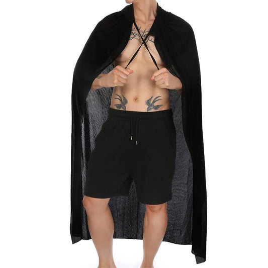 Sexy Halloween Costumes Woman Men Cosplay Hooded Cape Sheer Transparent Stand Collar Erotic Sex Costumes Stage Show Costumes
