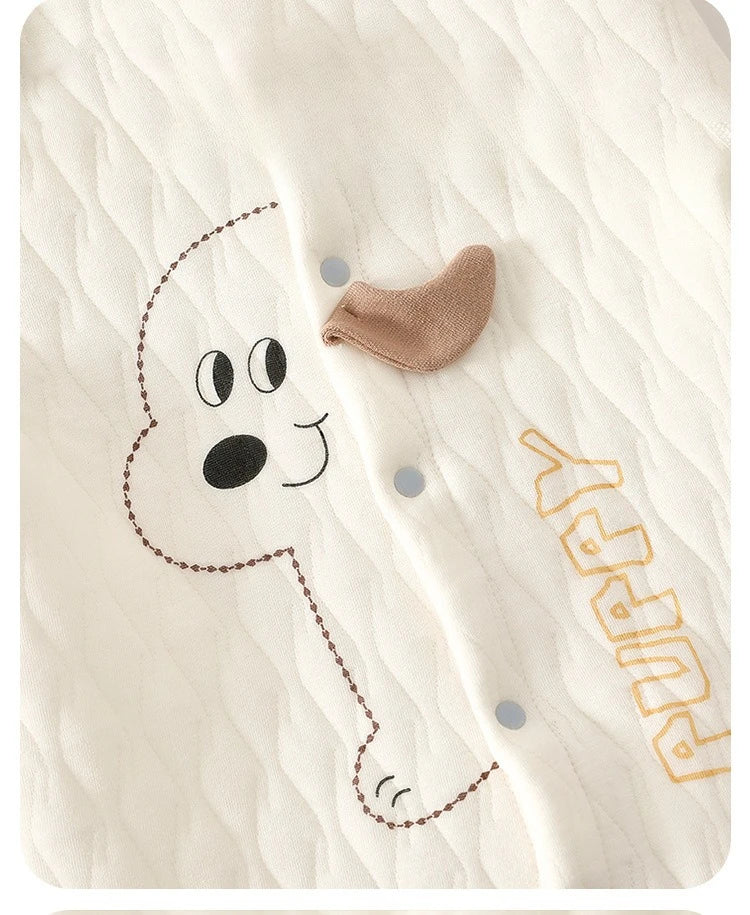0-2Y Newborn Girl Boy Spring Bodysuit 2026 Baby Cotton Quilted Seamless Romper Autumn Warm Printed Soft Skin-Friendly Sleepwear