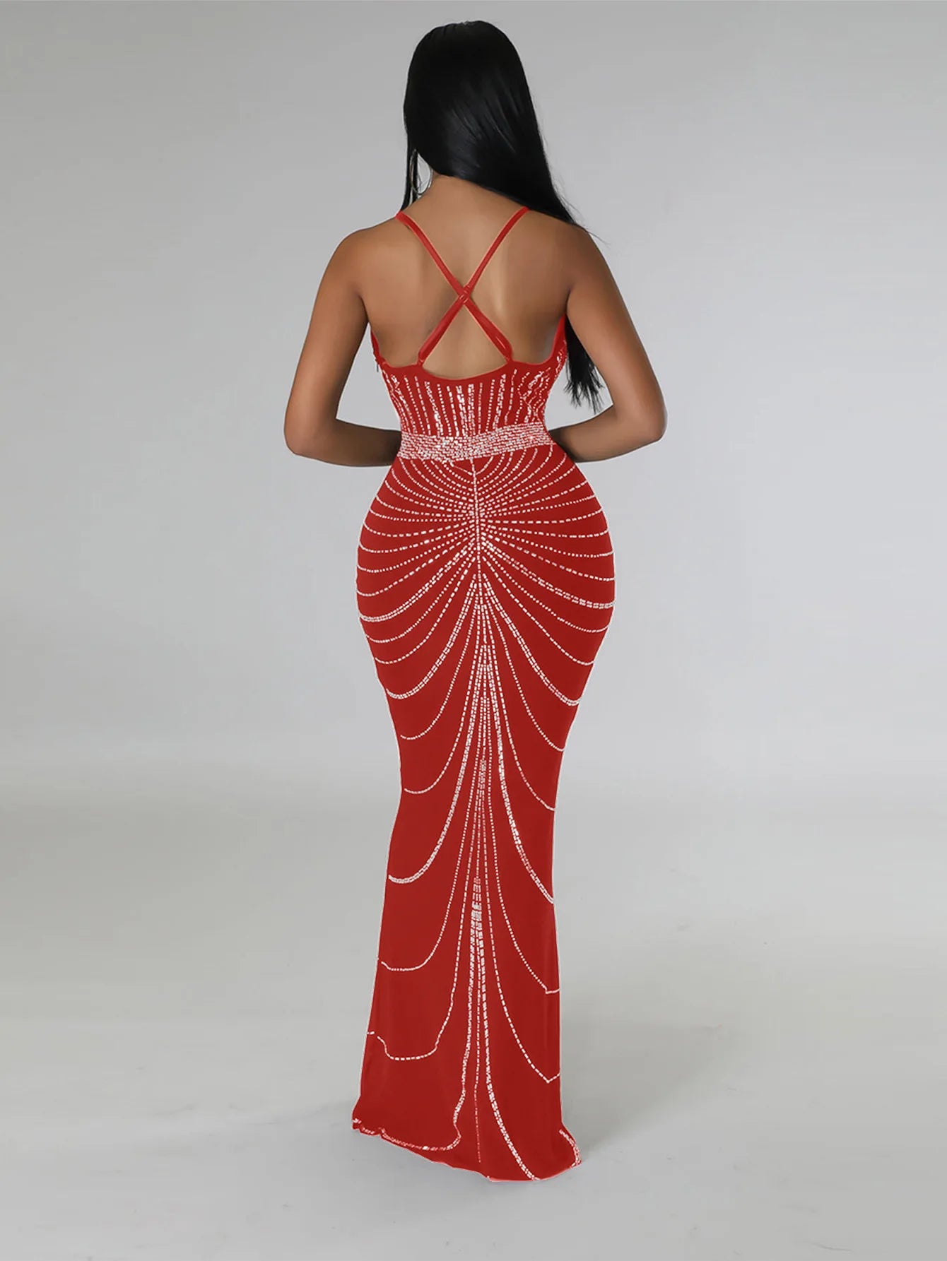 Sparkling Solid Color Hot Diamond Sheer Mesh Long Skirt, Elegant and Luxurious Spring Women's Cocktail Dress, Celebrity Clothing
