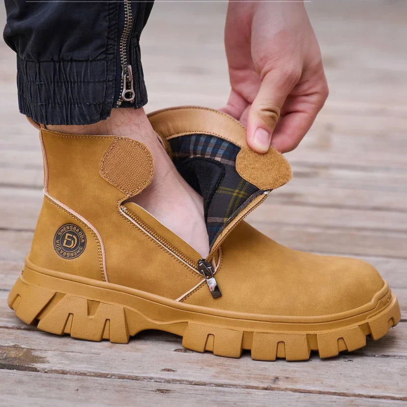 Steel Toe Work Boots side zipper anti-slip work shoes  Anti-Smash Anti Puncture industrial construction waterproof safety shoes