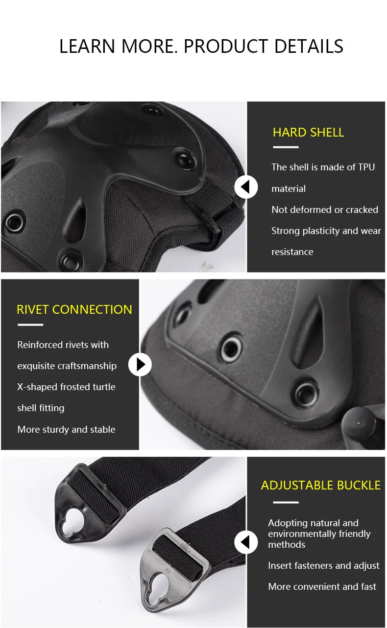 4Pcs Tactical Knee & Elbow Pads Set,Outdoor Protective Gear for Cycling, Mountaineering, Hiking & All Outdoor Sports