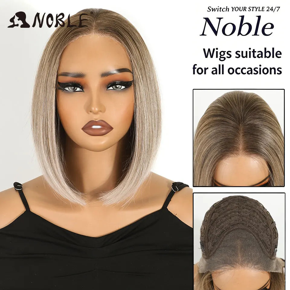Noble Short Bob Wig Synthetic Lace Front Wig For Women 10Inch 13x3 Pre Plucked Free Part Lace Wig Ombre Brown Blonde Cosplay Wig