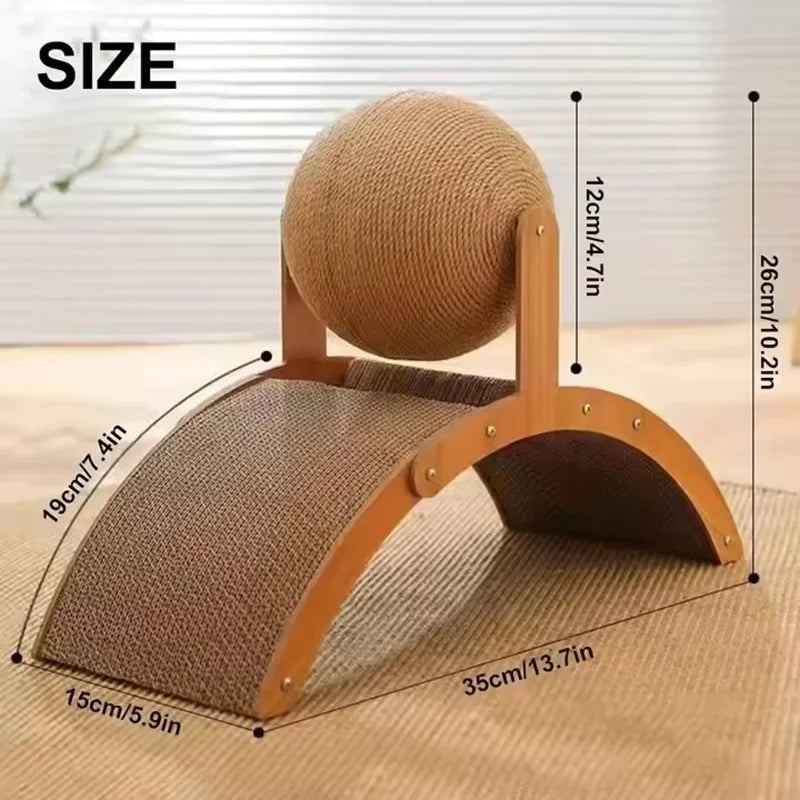 2 In 1 Cat Scratching Ball Wooden Cat Scratcher Sisal Scratch Board Wear-Resistant Grinding Paw Toy Solid Wood Scraper for Cats
