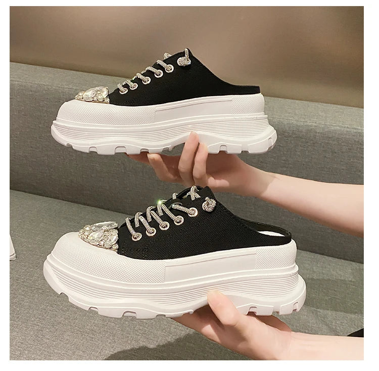 Women Shiny Rhinestones Shoes Four Seasons Casual Sneakers Women Stylish Sport Shoes Lace-Up Sports slippers zapatos mujer