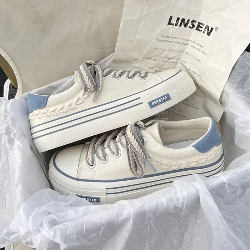 Women Platform Canvas Shoes Height Increasing Chunky Sneakers for Youth Girls Outdoor Trainers Female Ladies Thick Sole Footwear