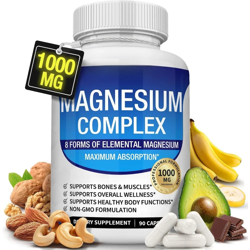 Nutrition Magnesium Complex Capsules 8-Form Elemental Magnesium Supports Healthy Body Functions 1000 Mg 90 Capsules