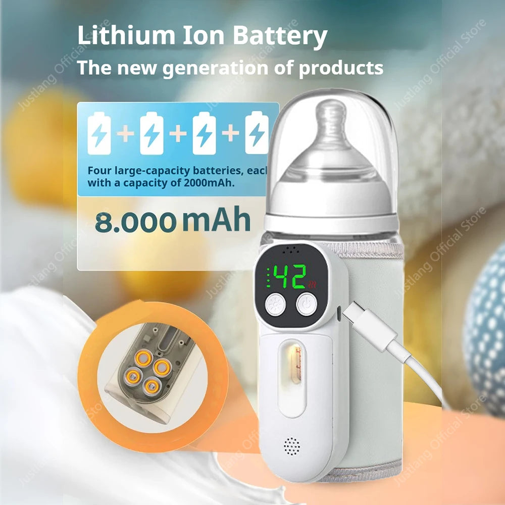 AiQUE Baby Milk Warmer USB Charging Mixer Portable Baby Bottle Warmer Stainless Steel ABS  Heat Up to 55℃ Cordless for Travel