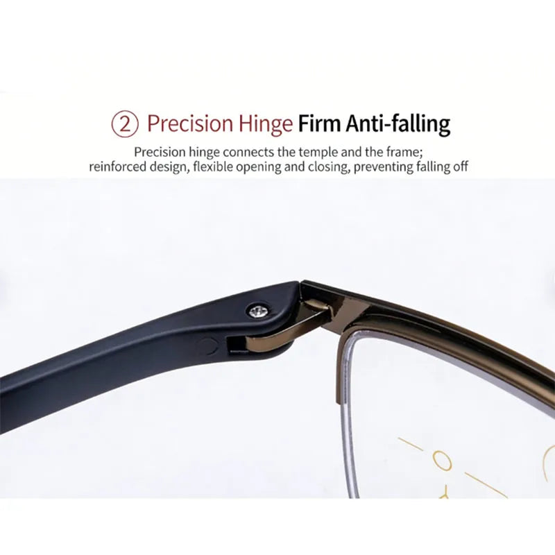 Auto Zoom Progressive Multifocal Reading Glasses, Near & Far Vision Presbyopic Eyewear, Anti-Blue Light Glasses