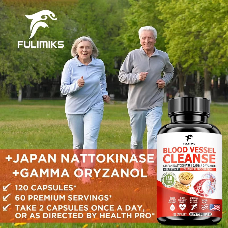 Premium Blood Vessel Cleanse Pills, with Japan Nattokinase, Gamma Oryzanol, Support Vein Health, Leg Wellness, Non-GMO