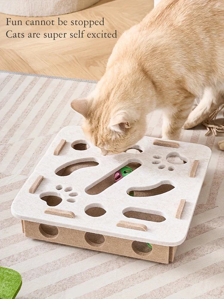Cat Self-Entertainment Boredom Buster: Interactive Maze Box with Scratching Board Cat Tree and Sound Toy for Different Scenarios