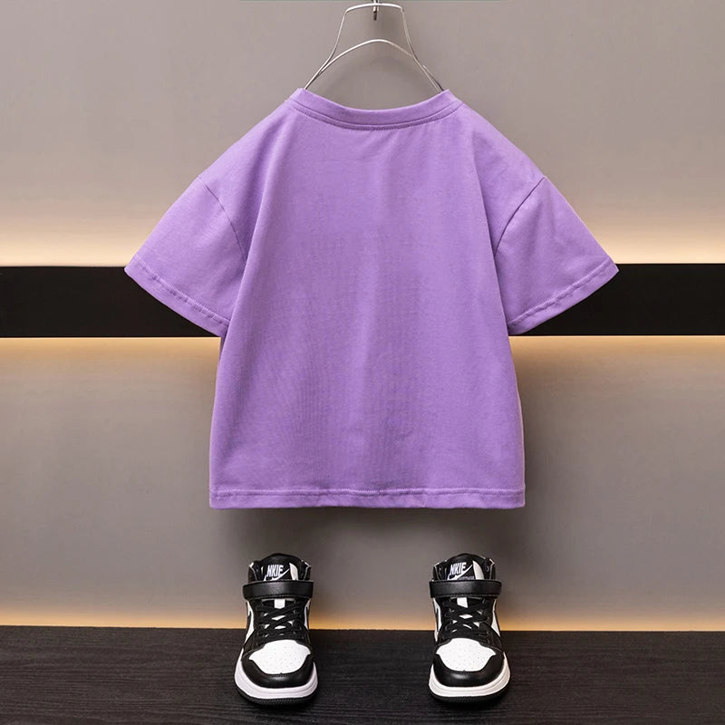 Boys Cotton T-shirt Cartoon Graffiti Bear Printed Girls Tees Summer Short Sleeve Children Tops High Quality Casual Kids Clothes