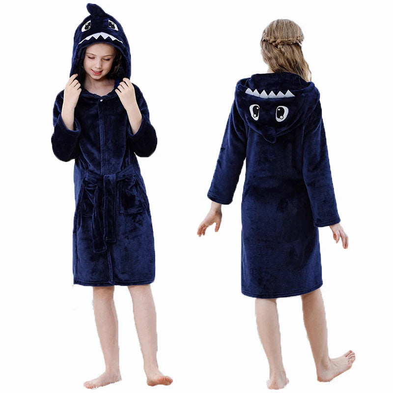 Halloween Dinosaur Bathrobes for Children 3 5 7 9 11 13 Years Kids Animal Flannel Homewear Boy Hooded Sleepwear Girls Nightgown