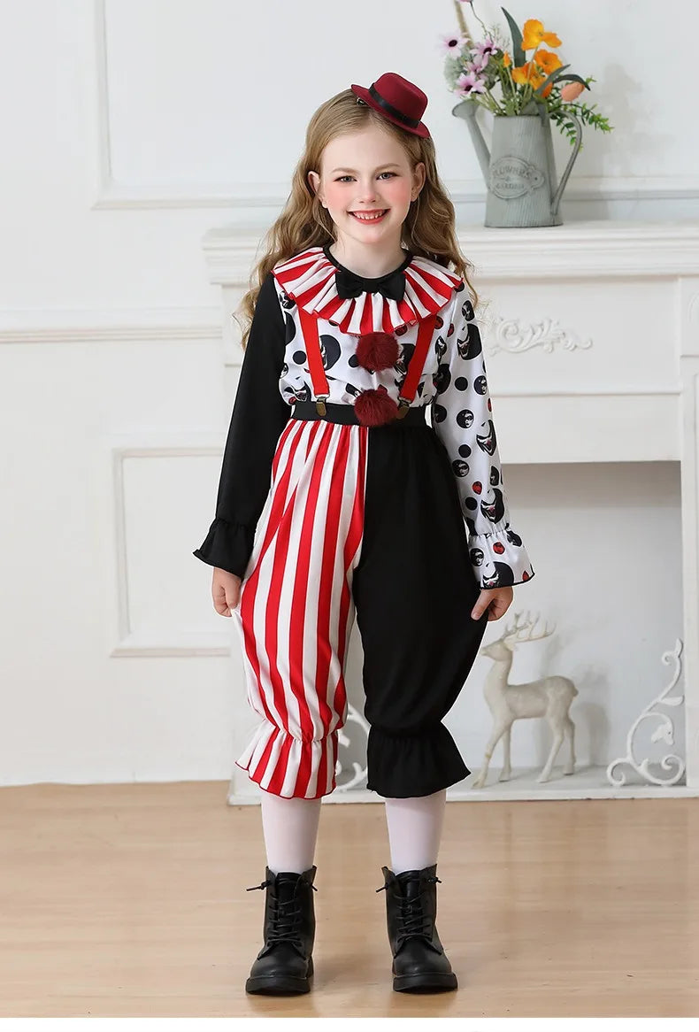 Halloween Cosplay Costumes Horror Clown Dresses Pants Headwear Clothes Sets Carnival Theme Party Role Playing Outfits for Girls