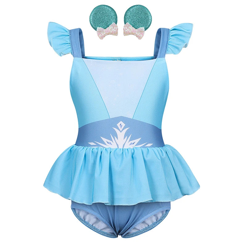 Girls Ruffle Style Princess Swimwear Rapunzel Separate Swimsuit Kids Elsa Anna Jasmine Princess Swimsuits Beach Bikini