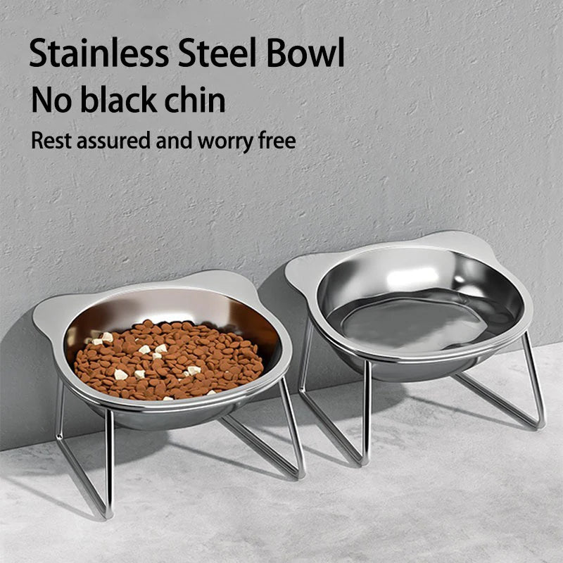 Tilted Cat Bowl Stainless Steel Cat Food Bowls with Metal Stand Food and Water Dish for Cats Kitten Puppies Feeders Cat Supplies