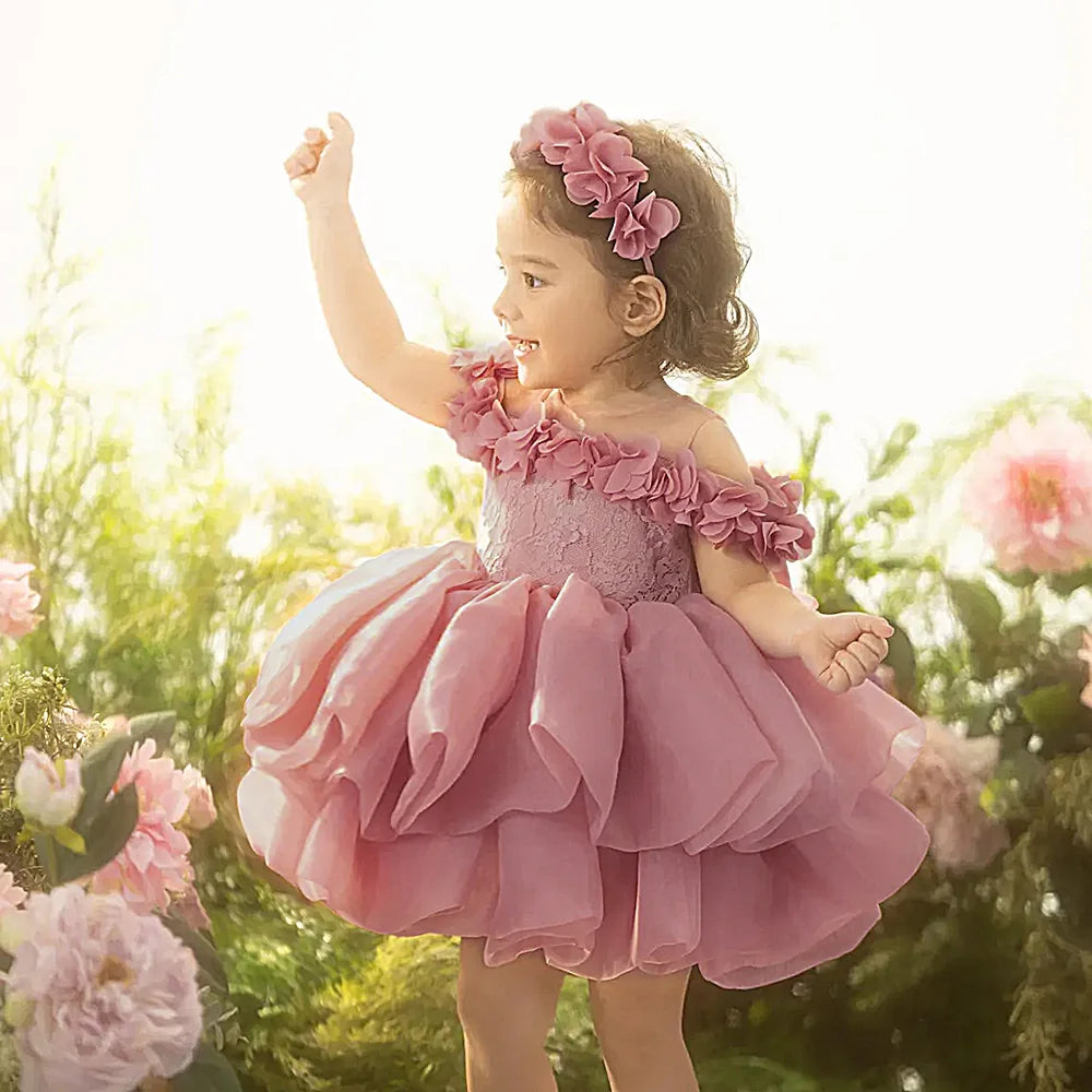 Elegant Flower Bridesmaids Party Baby Girls Dress Toddler 1st Birthday Wedding Princess Dress for Girl Bow Christening Prom Gown