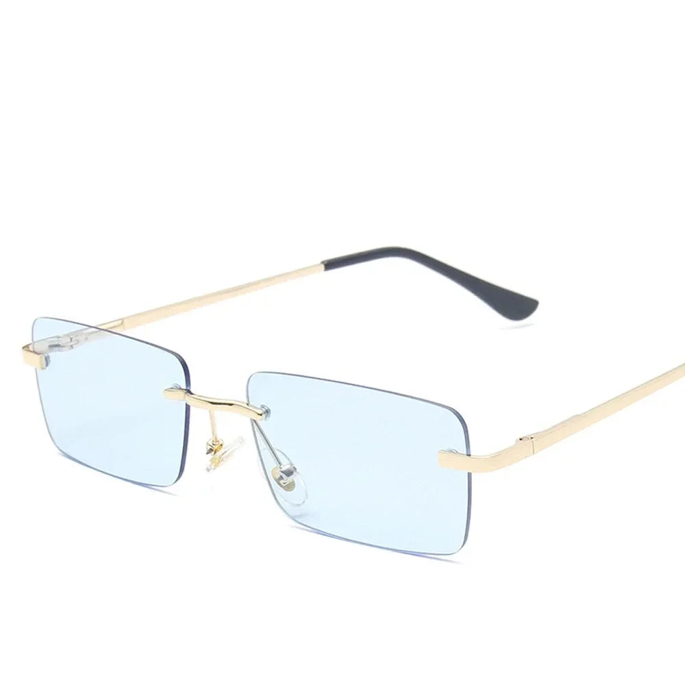 Rimless Rectangle Sunglasses Women UV400 Driving Sun Glasses Men Clear Color Summer Accessories Square Small Size