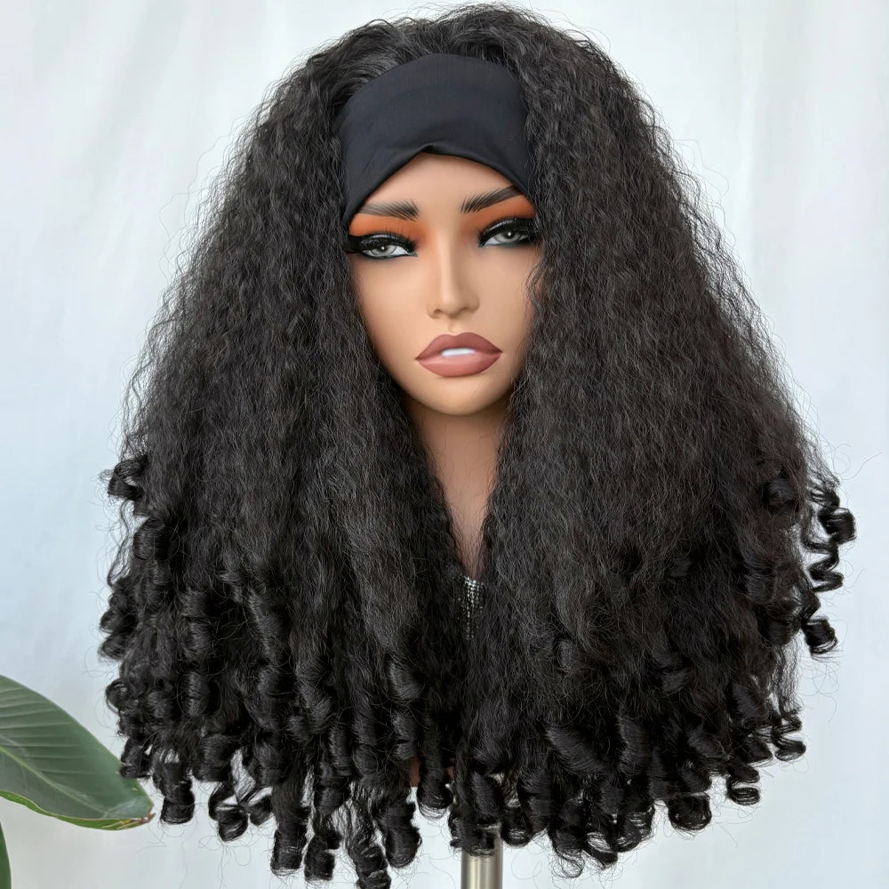 X-TRESS 20inch Synthetic Afro Curly Headband Wig for Women Kinky Straight Hair with Bouncy Curls Fully Soft Hair Easy to Wear