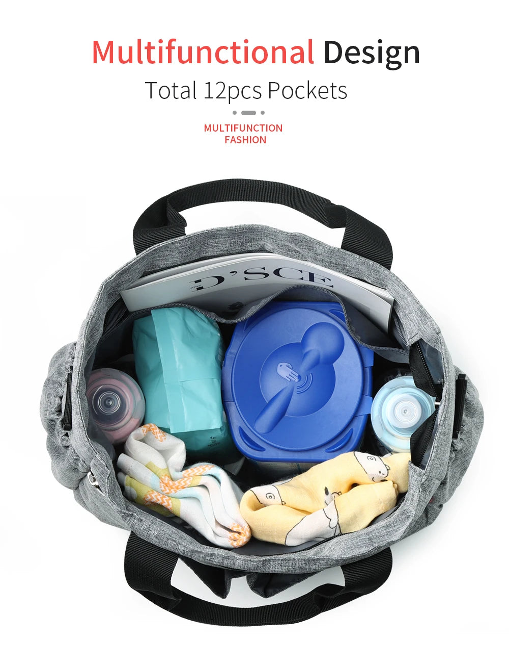 Fashionable Insular Baby Diaper Bag for Mothers Waterproof Multifunctional Nappy Organizer with Stroller Strap Changing Bag