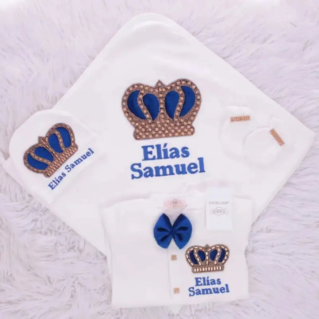 5pcs Newborn Baby Embroidery Lace Romper Outfit Clothing Cotton Infant Wrapped Baby Products Pants Mittens Receiving Blanket