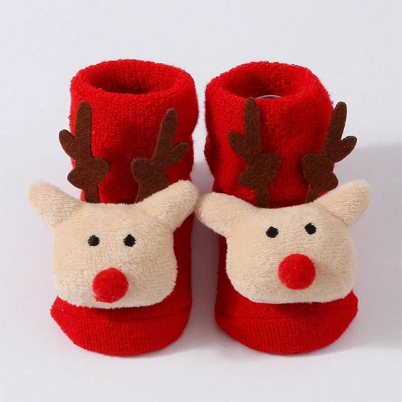 2 Pairs Kids Cotton Socks for Girls Boys Non-slip Toddler Baby Christmas Socks for Newborn Winter Warm New Year Infant Socks