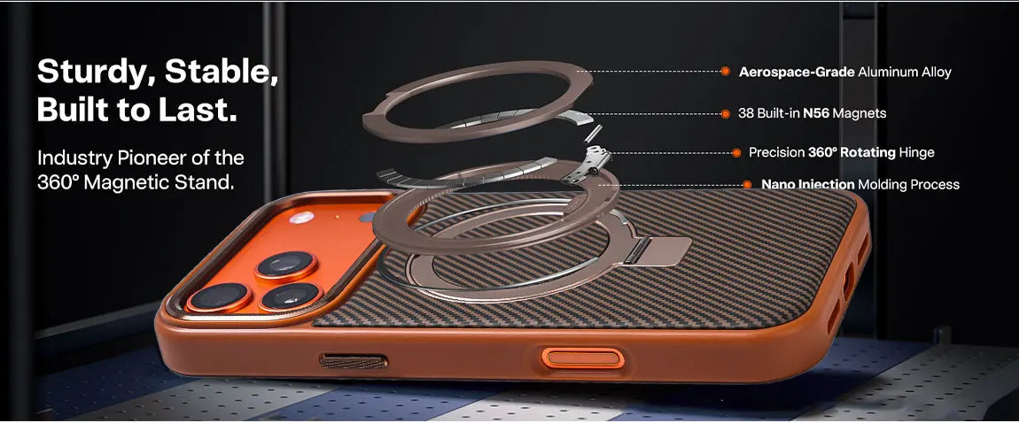 Carbon Fiber 360°Rotatable Magnetic Ring Stand Case Support Magnetic Wireless Charging Plating Camera Shockproof Cover For Phone