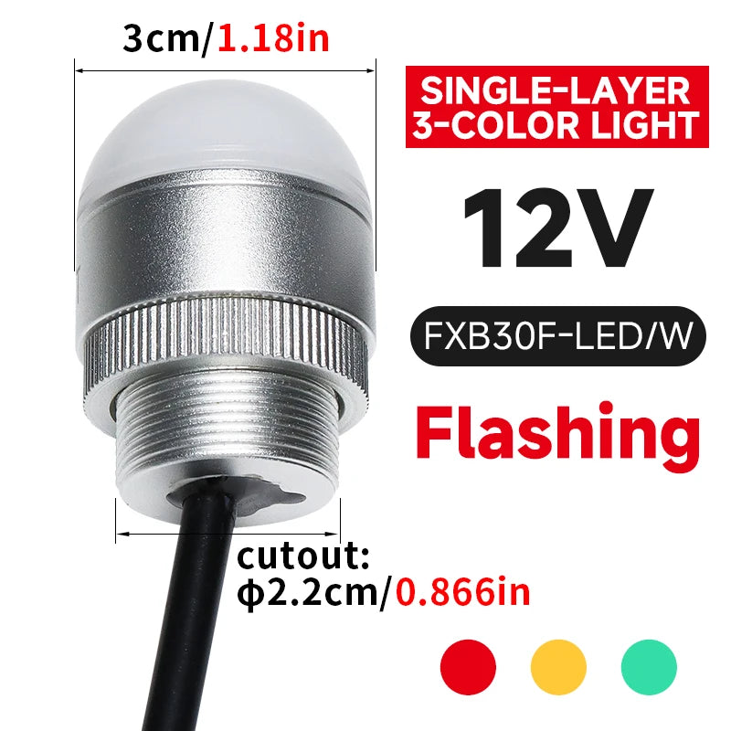 30mm Mini Tri‑Color LED Warning Light 12V24V Waterproof Signal Indicator Lamp for CNC Machine Tool Equipment Industrial Machiner