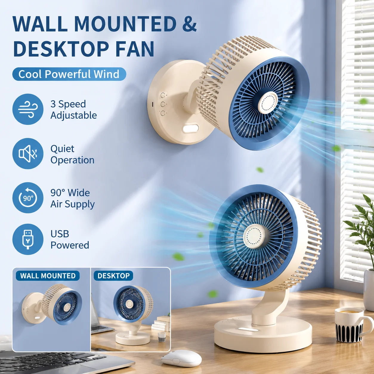 Desktop Wall Mounted Circulating Fan Multifunction Shaking Head Remote Control Quiet Cooling Fan  For Home Office And Student