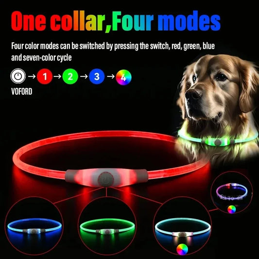 2PCS LED Dog Collar Light - Type-C Charging Waterproof Glow Necklace, Reflective Anti-Lost Safety Collar for Night Walking