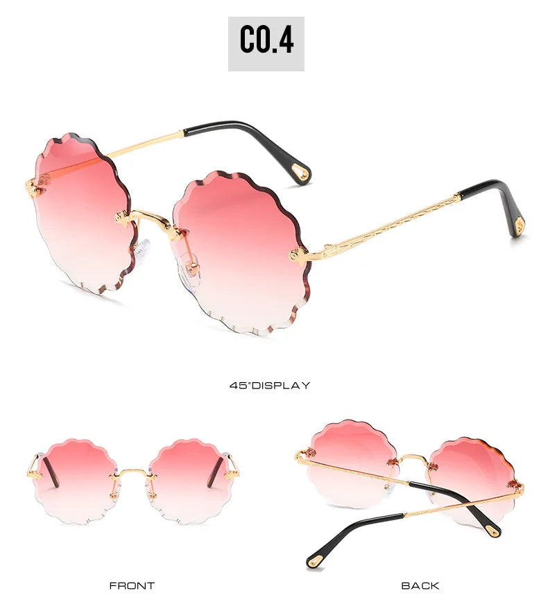 Oversized Round Sunglasses For Women Men Fashion Luxury Brand Design Rimless Sun Glasses Ladies Outdoors Travel Shades UV400