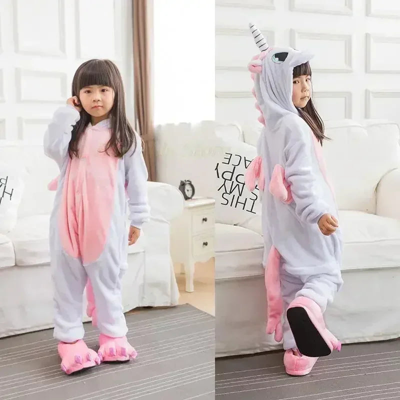 New Winter Unicorn Pajamas For Children Kigurumi Animal Pyjamas Kids Panda Onesie Boys Girls Sleepwear Dinosaur Jumpsuit