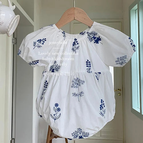 2024 New Summer Newborn Baby Girl Romper Flying Sleeve Cotton Mesh Splicing Toddler Baby Girl Jumpsuit 0-24M Baby Girl Clothing