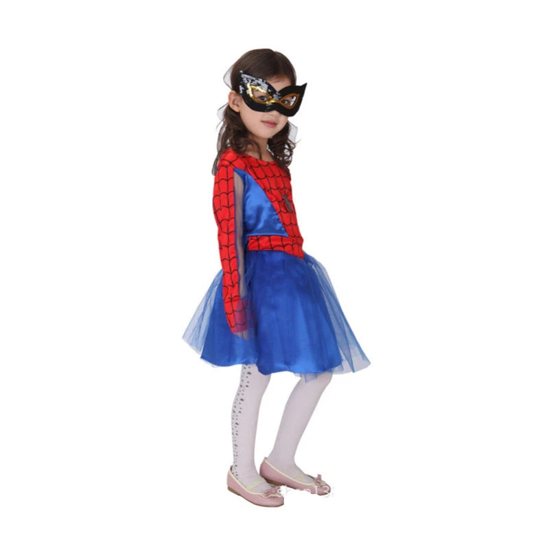 Kids Girls Spiderhero Costume Cosplay Spidergirls Dress Eye Mask Halloween Fancy Dress Clothing
