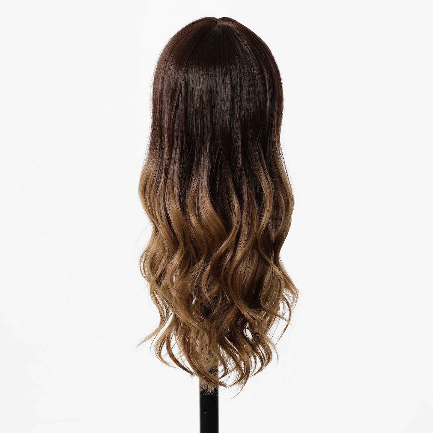 EASIHAIR Long Wavy Synthetic Wigs Natural Ombre Brown Wig with Bangs for Women Daily Cosplay Party Use Heat Resistant Fiber