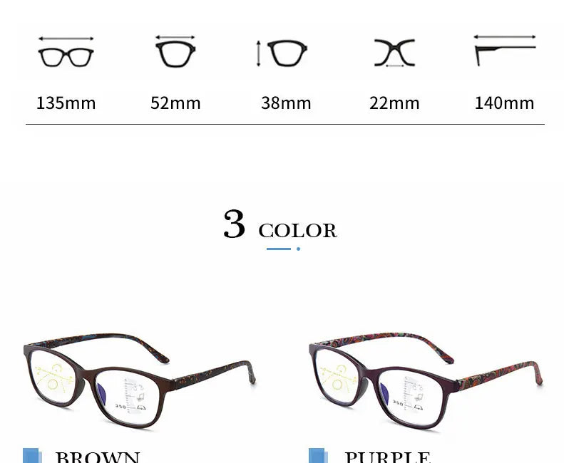 Progressive Multifocal Reading Glasses Women Anti Blue Light Presbyopia Eyeglasses Computer Eyewear Look Near Far +1.0 To +4.0