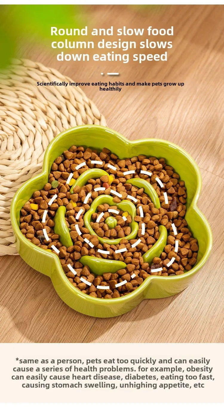 Ceramic Dog Slow Food Bowl Anti-choking Medium and Large Dog Food Basin Cat Bowl with Wooden Frame Pet Feeding Supplies With