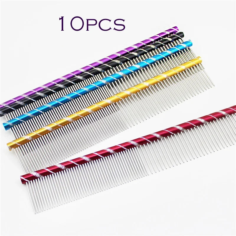 10pcs/lot 19cm/16cm Pet Dog Comb Bright Multi-Colored Stripe Grooming Comb For Shaggy Cat Dogs Barber Grooming Tool