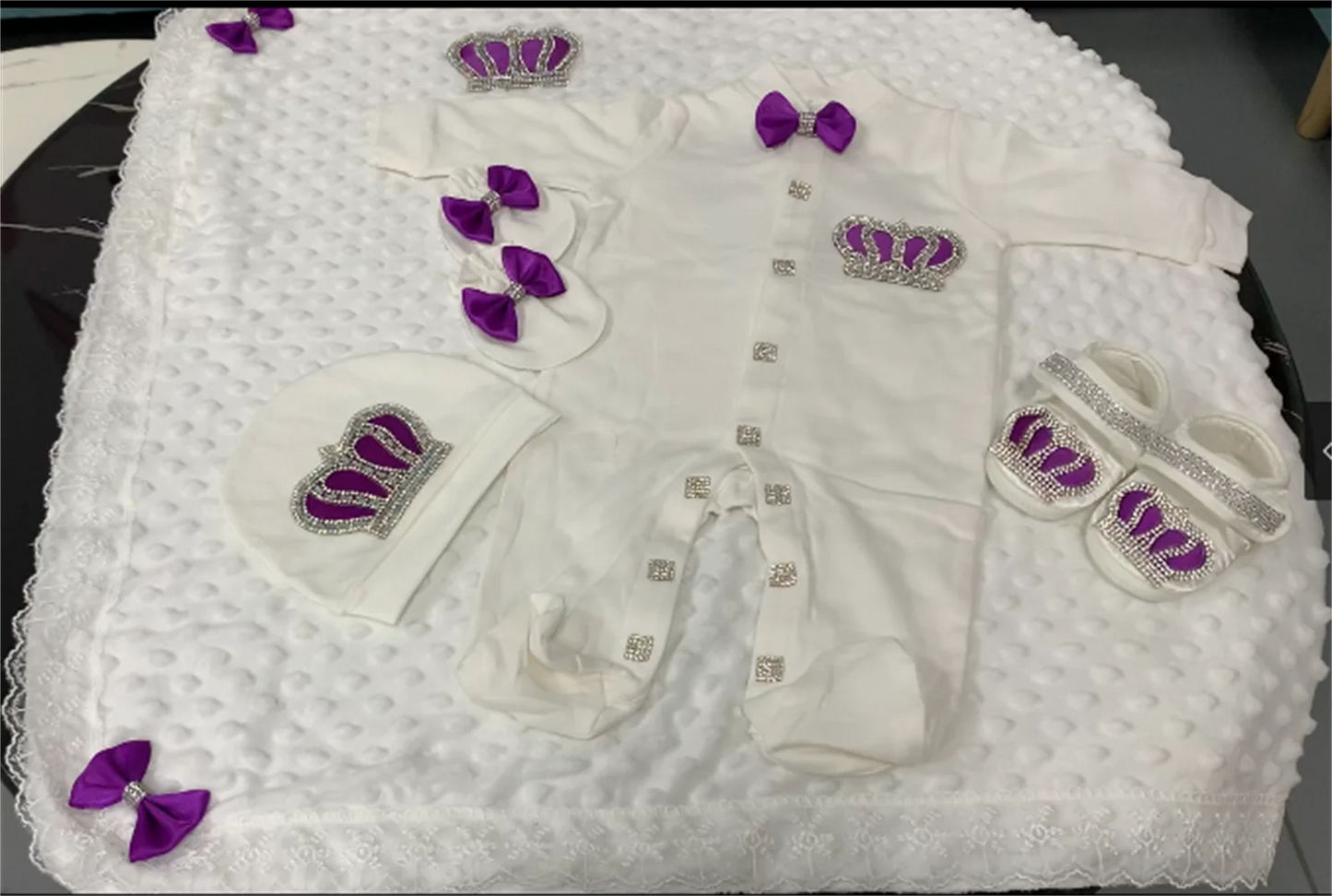 5pcs Baby Girl Outfits Set Welcome Home Hosptial Infant Receiving Blanket Pillow Bed Hat Mittens Romper Set