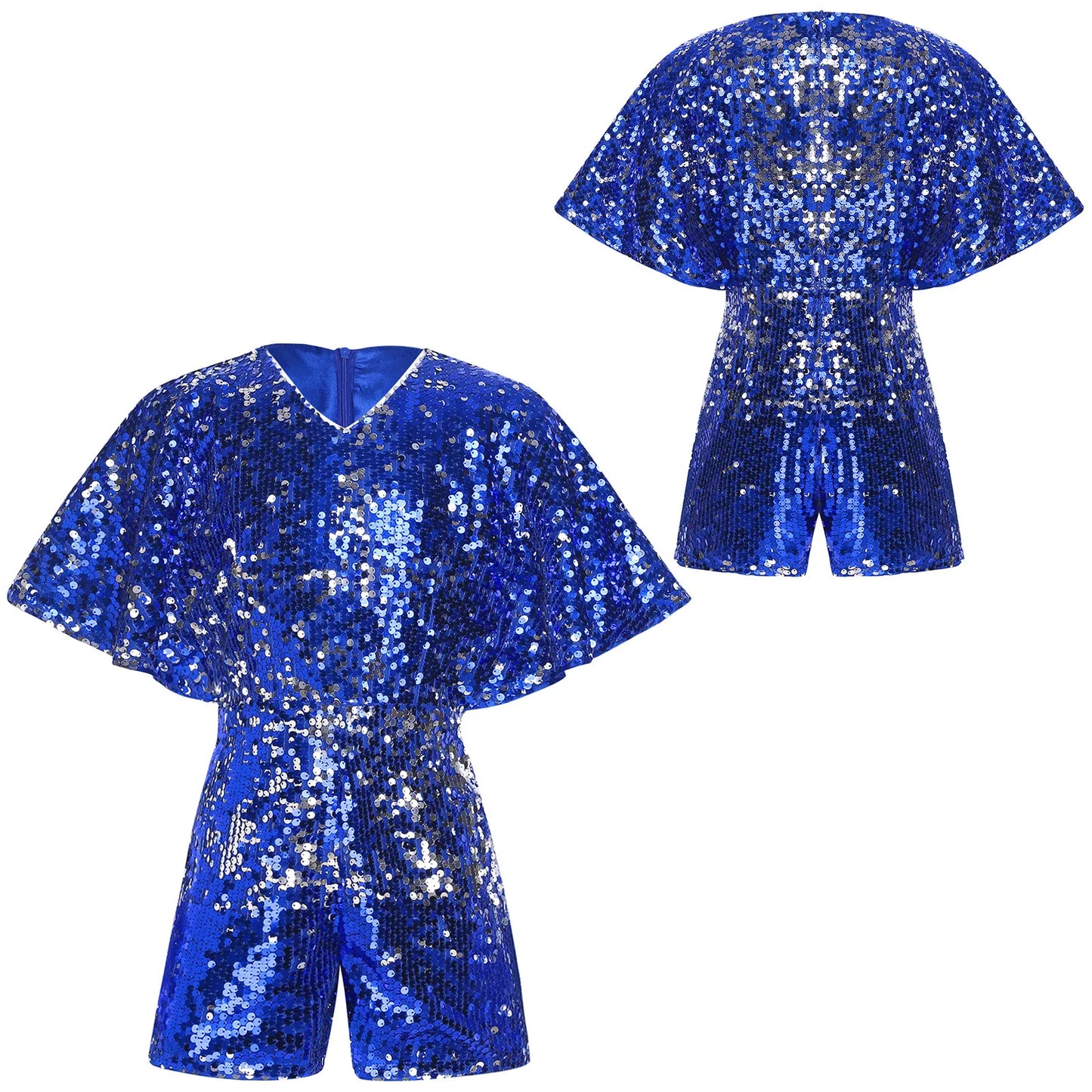 Kids Girls Shorty Unitard Sleeveless Sequin Rompers Leotard Bodysuit Performance Children Jazz Modern Dance Party Tap Costumes